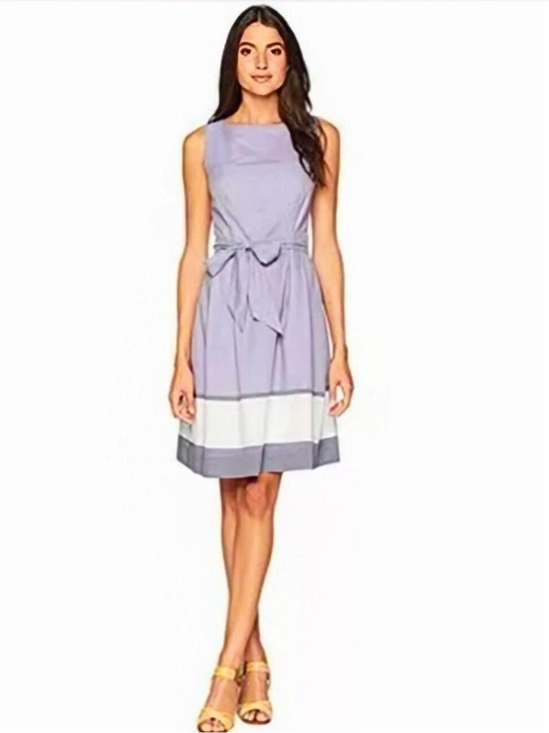 Anne Klein Dresses & Skirts - Anne Klein blue Sleeveless Belted Midi Dress with White & Navy Hem